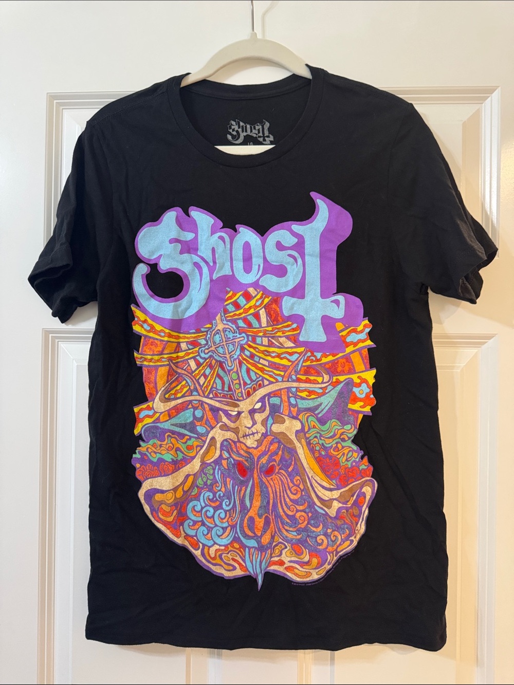 Ghost Black Short-Sleeve Graphic Tee with Multicolor Psychedelic Print